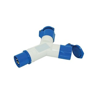 1 - Adaptador divisor de tomada industrial azul CEE para camping em trailer